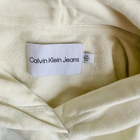 CALVIN KLEIN JEANS | Ivory Two Tone Monogram Back Logo Sweatshirt Hoodie Size L - Picture 11 of 12